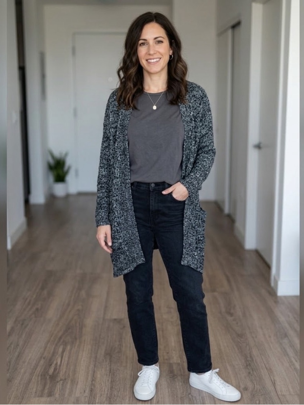 Cozy Open-Front Marled Gray Cardigan Sweater